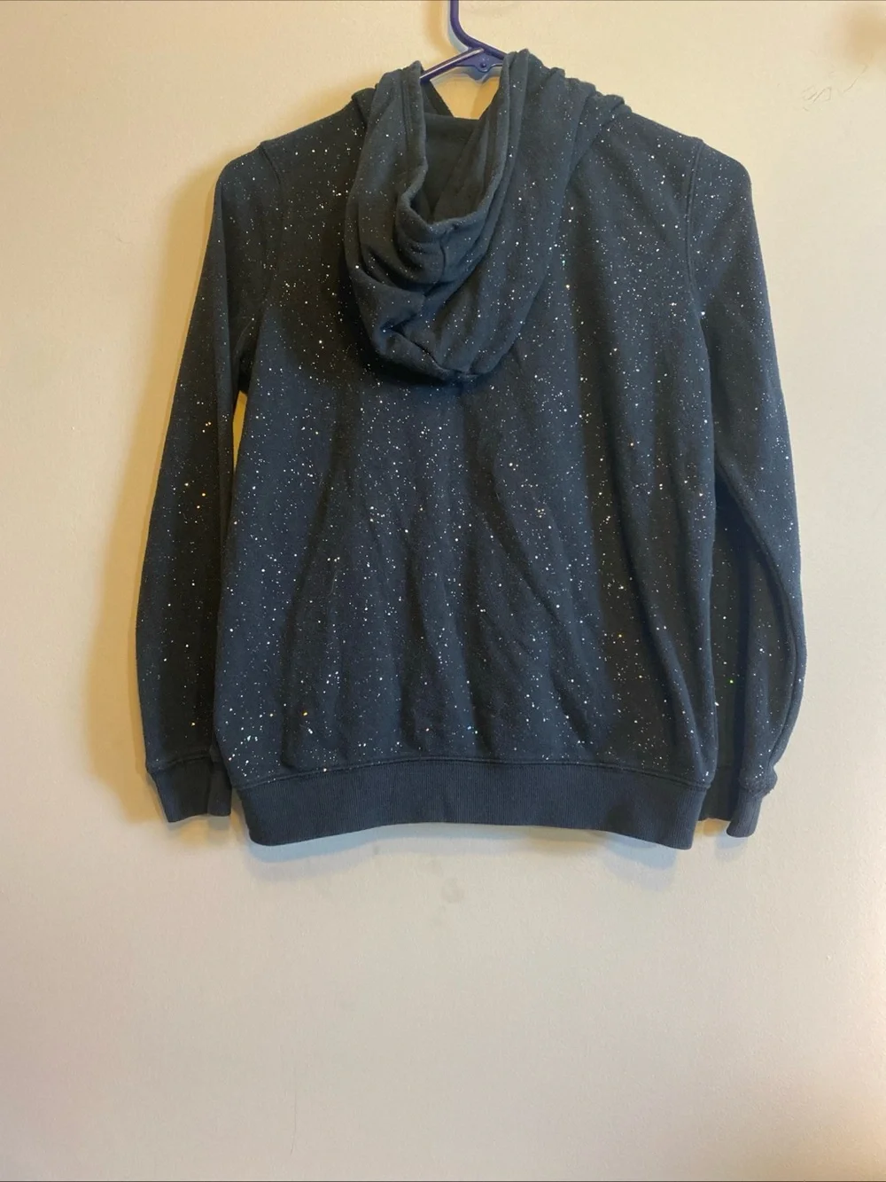 OSH KOSH BGOSH Girls Sz 14 Sweatshirt Black Hoodie‎ Glitter All Over Full Zip